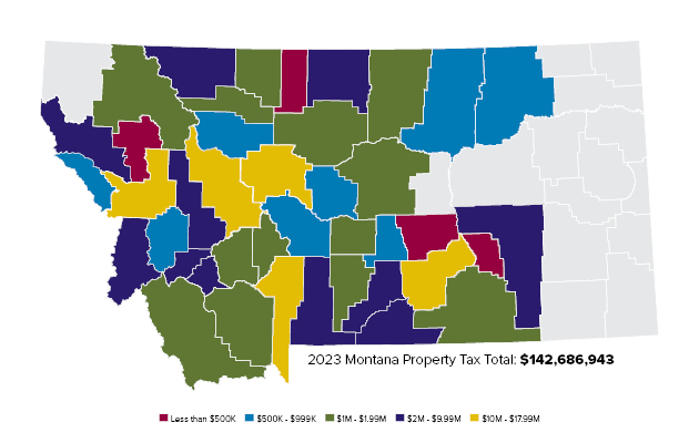 A map showing the property taxes paid in Montana
